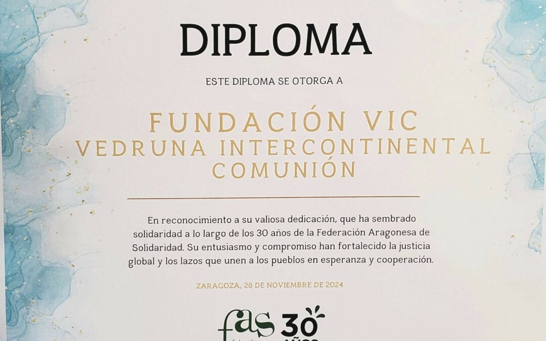 La Fundación VIC recibe el reconocimiento de la Federación Aragonesa de Solidaridad